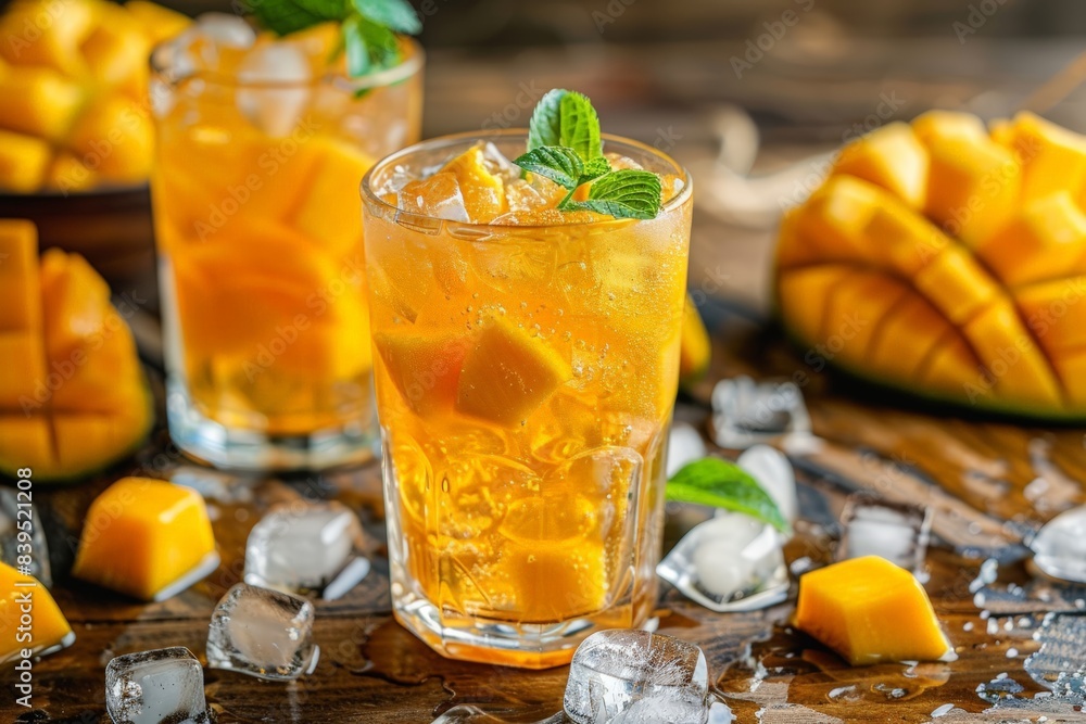 Mango ice tea in glass food photo