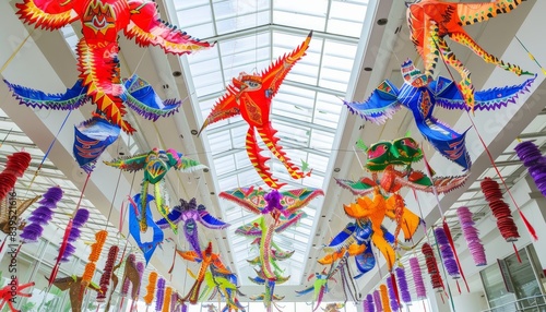 Wallpaper Mural A Spectacle of Color: Wao Chula, the Largest Red Kite, Among Colorful Thai Kites Adorning the Ceilin Torontodigital.ca