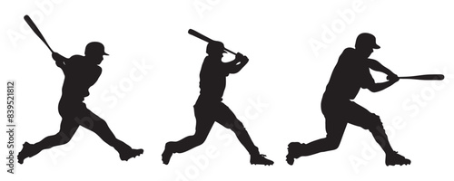 Silhouette of a baseball player with different actions. Vector silhouette 