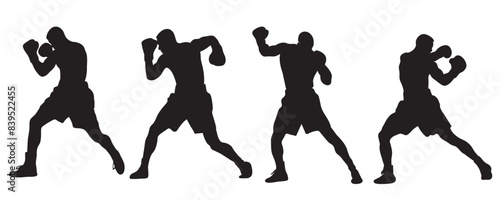 Silhouette of a boxer throwing a punch. Vector silhouette