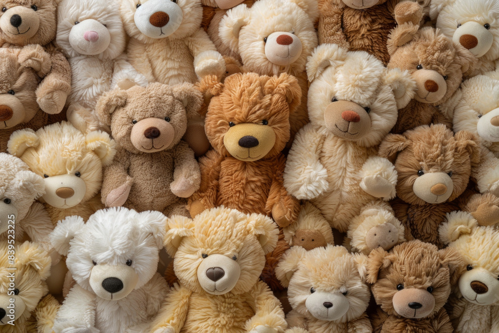 A tightly packed collection of small teddy bears in various colors and poses, filling the entire frame. The bears come in shades of brown, white, and pastel colors. A tightly packed collection of small teddy bears in various colors and poses, filling the entire frame. The bears come in shades of brown, white, and pastel colors.