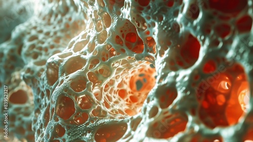 A closeup view of chondrocytes in a lacuna or small cavities within the cartilage surrounded by a thin layer of cartilage matrix