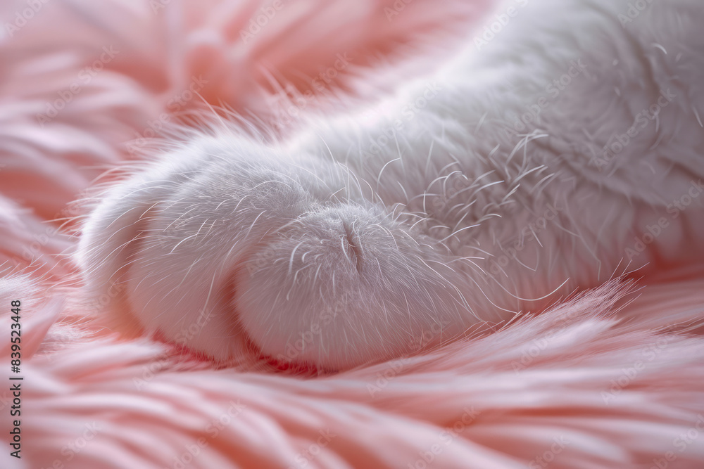 A close-up of a Persian cat paw with long, luxurious fur and pink pads, capturing the fluffy texture, A close-up of a Persian cat paw with long, luxurious fur and pink pads, capturing the fluffy texture,