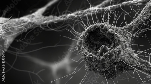 A closer look at the fine details of a very thin endothelial cell including its nucleus mitochondria and small hairlike cilia protruding from its surface photo