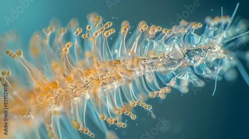 A closeup of a flagellum displaying the rotation of its microtubules similar to the motion of a propeller providing thrust for the cells movement photo