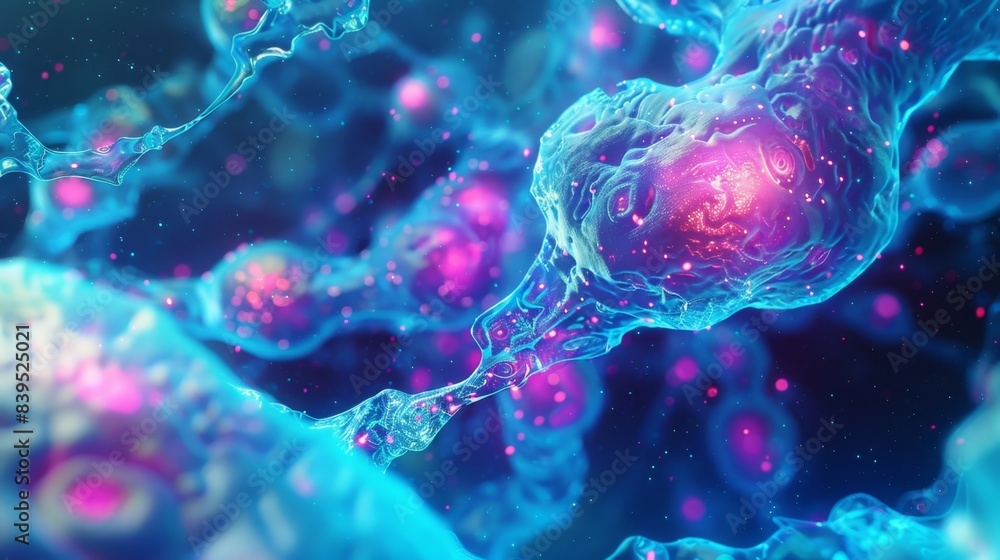 A fluorescent image revealing the active metabolism and energy production within synovial cells as they work tirelessly to maintain the health of a joint A fluorescent image revealing the active metabolism and energy production within synovial cells as they work tirelessly to maintain the health of a joint