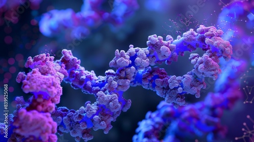A magnified image of a Tcell receptor in the process of rearranging its DNA to generate a unique antigenbinding site