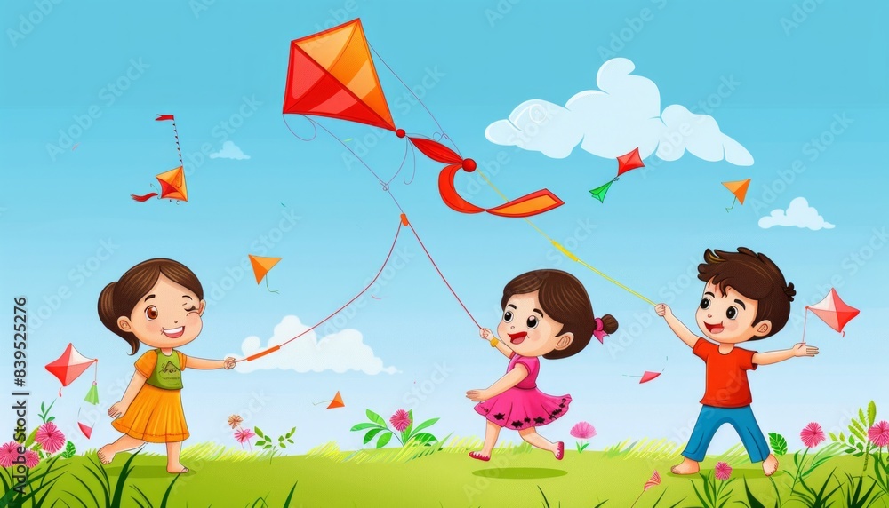 Joyful Indian/Asian Children Soaring Kites in Celebration of Makar Sankranti Joyful Indian/Asian Children Soaring Kites in Celebration of Makar Sankranti