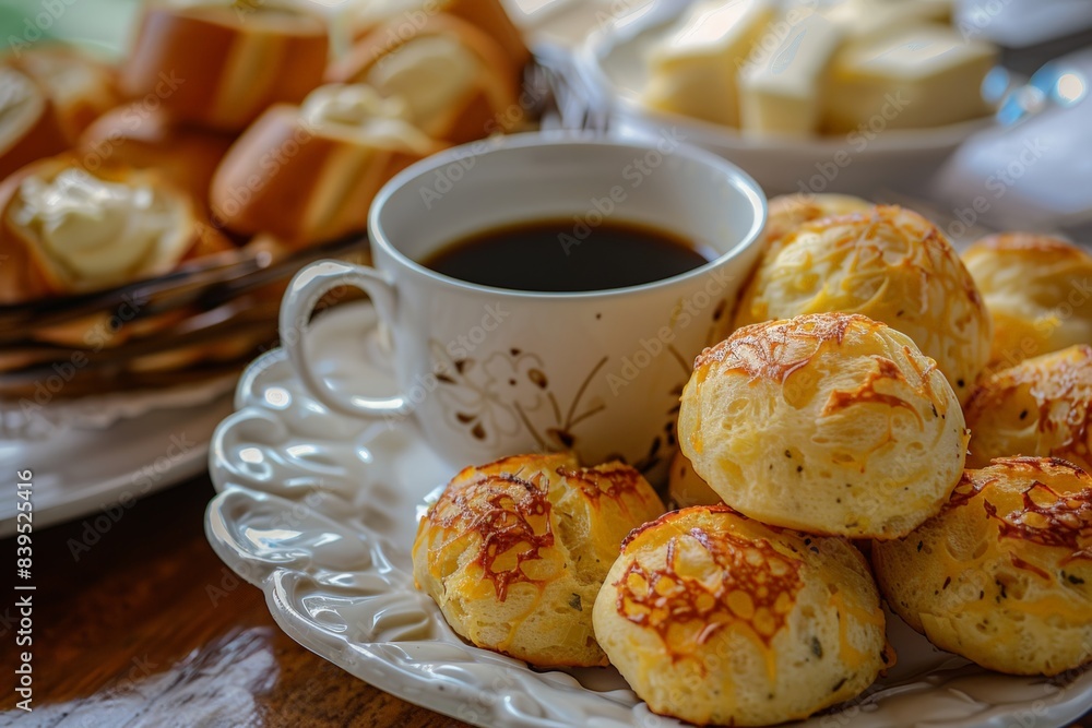 Minas Gerais cheese bread with coffee and butter