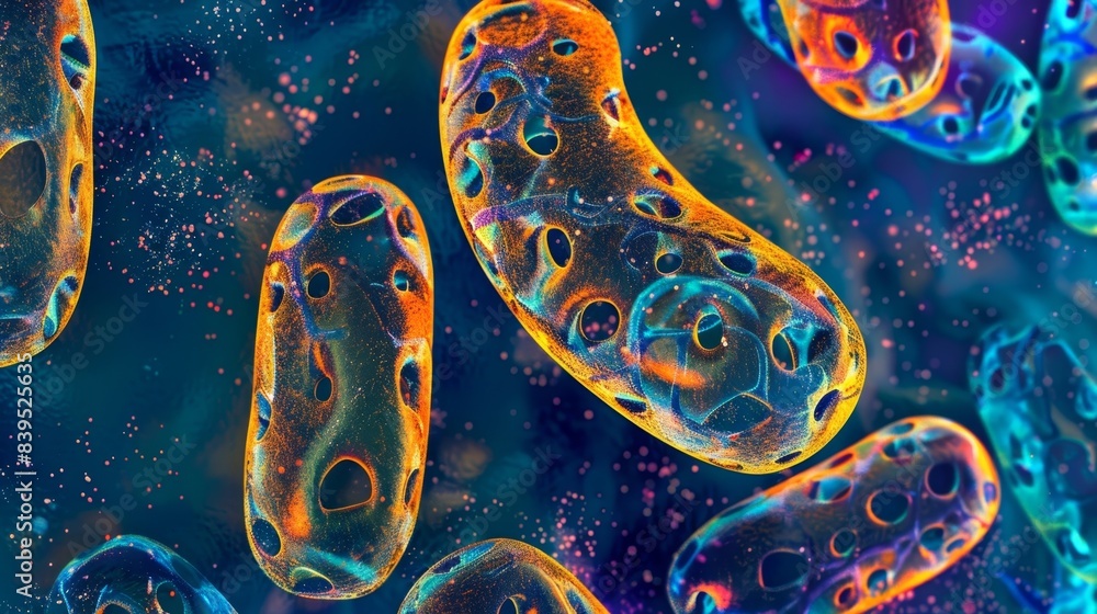 Microscopic view of the inner mitochondrial membrane with proton pumps concentrated in certain regions Microscopic view of the inner mitochondrial membrane with proton pumps concentrated in certain regions