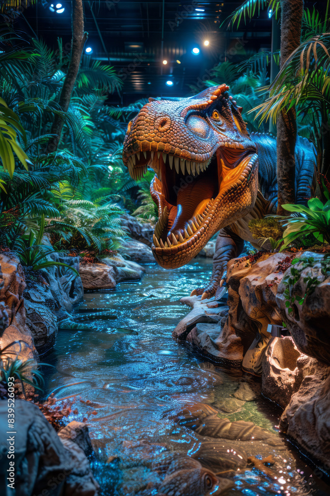 Fototapeta premium A childrenâ€™s interactive area with dinosaur-themed games, puzzles, and educational activities,