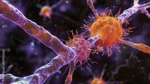 Closeup image of a microglia cell engulfing cellular debris in the central nervous system