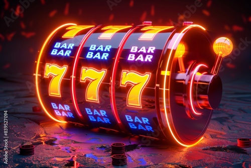 Obraz na płótnie Neon Casino slot machine, Casino Roulette wheel w salonie