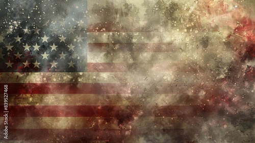 Honoring fallen heroes on Memorial Day, USA flags and gratitude, blurred background, photorealistic, surreal, manipulation, memorial wall photo