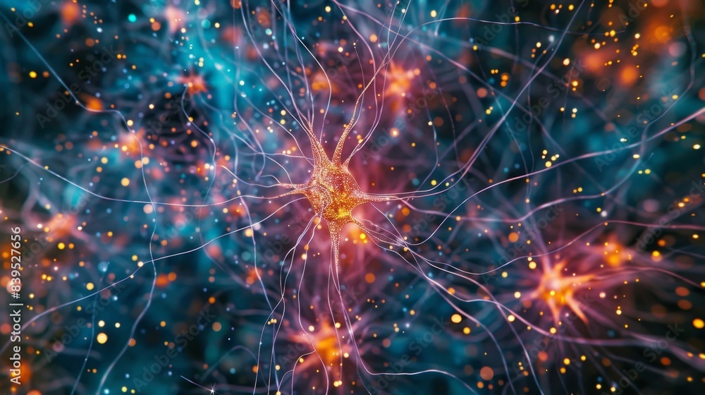 A network of axon growth cones creating a complex and interconnected web of neural pathways A network of axon growth cones creating a complex and interconnected web of neural pathways