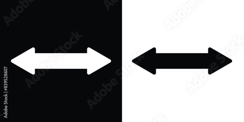 Double side long arrow vector, silhouette. Two side arrow icon vector. Vector set of trendy long arrows left and right in flat. Horizontal double-headed arrow. Vector illustration.