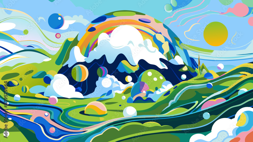 Surreal Landscape with Vibrant Colors and Abstract Shapes Surreal Landscape with Vibrant Colors and Abstract Shapes
