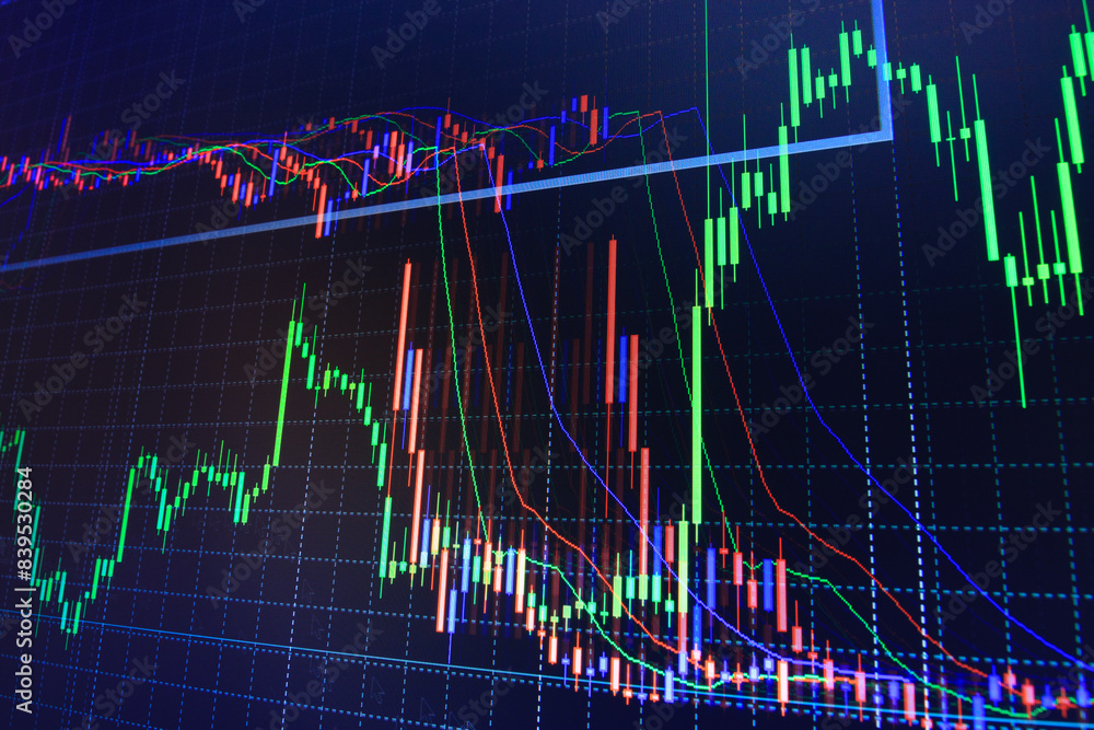 Selective focus Stock diagram on the screen Blue screen of finance data Bar graphs, diagrams, financial figures Live stock trading Business analysis diagram Background stock chart Selective focus Stock diagram on the screen Blue screen of finance data Bar graphs, diagrams, financial figures Live stock trading Business analysis diagram Background stock chart