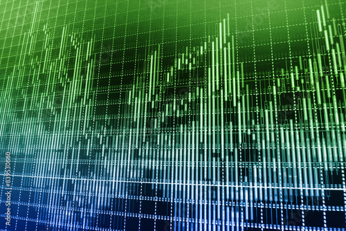 Green color Abstract financial background trade colorful Stock market graph concept and background Abstract virtual financial graph hologram on contemporary office building background,