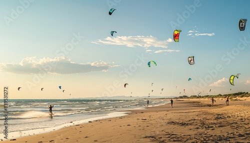 Summer Thrills: Kite Surfing at Platja del Trabucador in Delta del Ebro, Spain photo