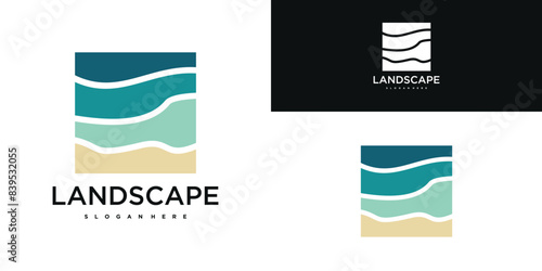 Sea ​​landscape abstract design logo template. Premium Vector