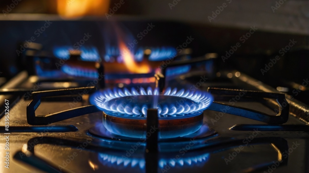 kitchen gas stove alight with flame coming out of it. Conceptual photo for gas, cost of bills, rising prices, heat and the environment. metal Ukraine, Russia, Europe. blu flame. united states. cook kitchen gas stove alight with flame coming out of it. Conceptual photo for gas, cost of bills, rising prices, heat and the environment. metal Ukraine, Russia, Europe. blu flame. united states. cook