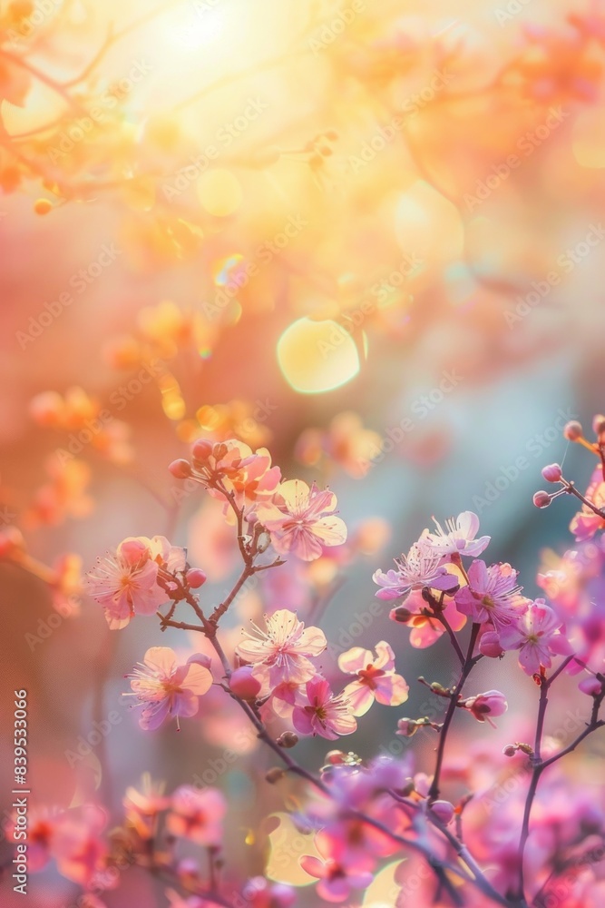 Abstract sunny spring background with vibrant colors and delicate blossoms, evoking renewal Abstract sunny spring background with vibrant colors and delicate blossoms, evoking renewal