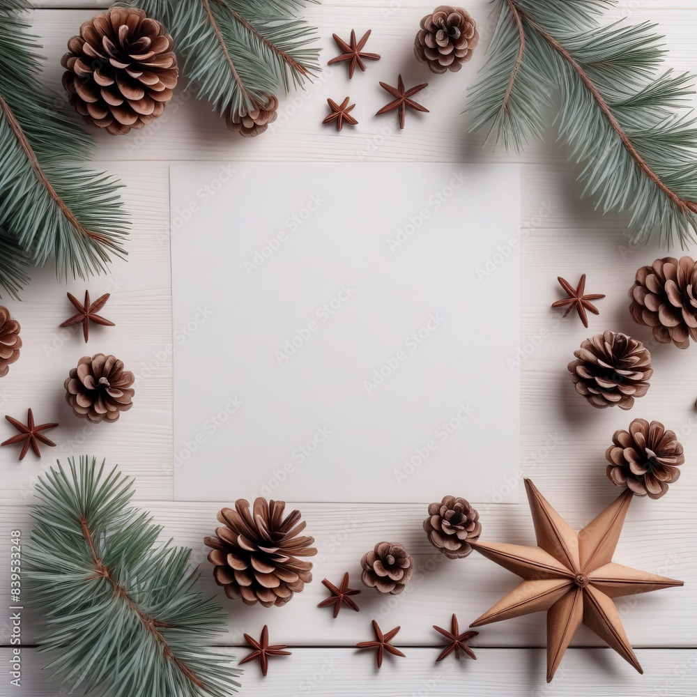 christmas frame with fir branches and cones christmas frame with fir branches and cones