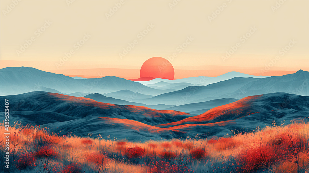 Fototapeta premium sunset in mountains 3, Ai-generated