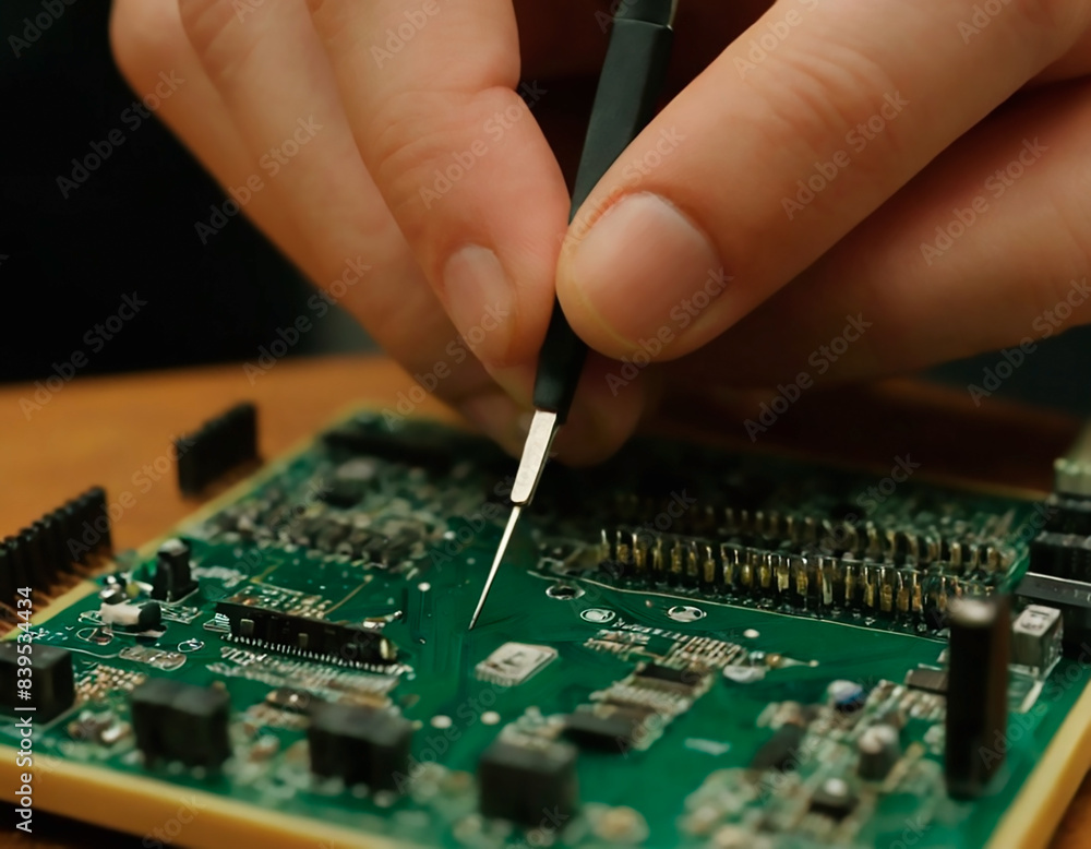 a person is using a screwdriver on processors in the foreground
