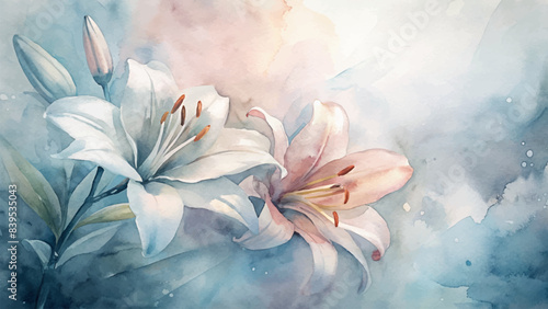 Minimalist watercolor background of lilies