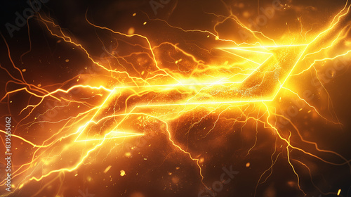 A bright yellow lightning bolt symbol surrounded by radiating lines, possibly indicating energy or power. The lightning bolt is centrally positioned, and the radiating lines emanate outward