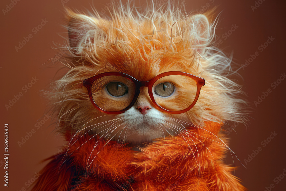 A furry nerd emoji with glasses and orange fur, set against a solid maroon background, A furry nerd emoji with glasses and orange fur, set against a solid maroon background,