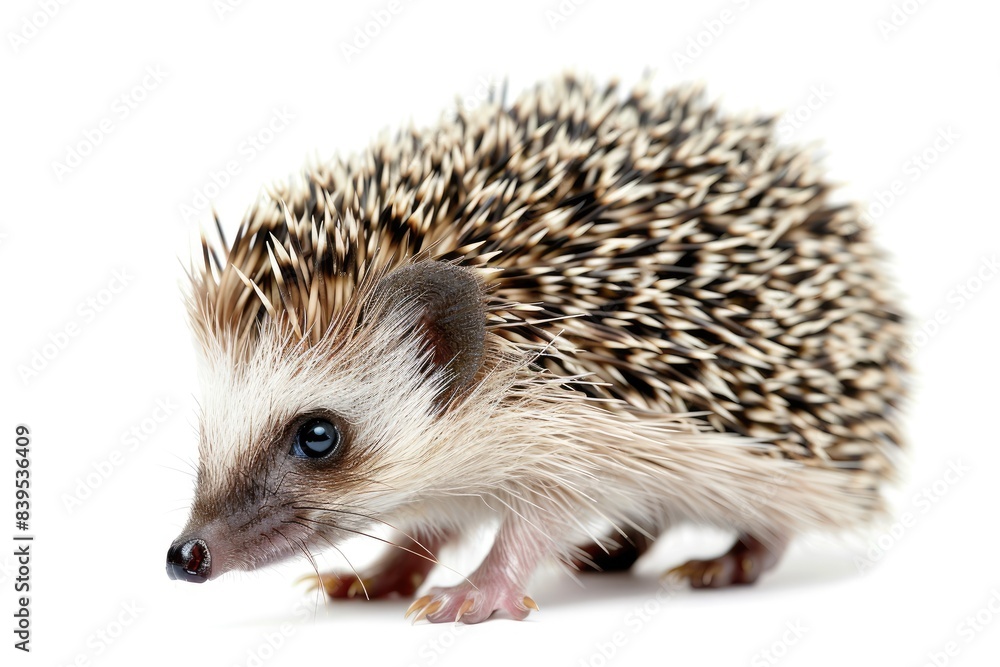 Tiny baby hedgehog with a curious look isolated on white background Tiny baby hedgehog with a curious look isolated on white background