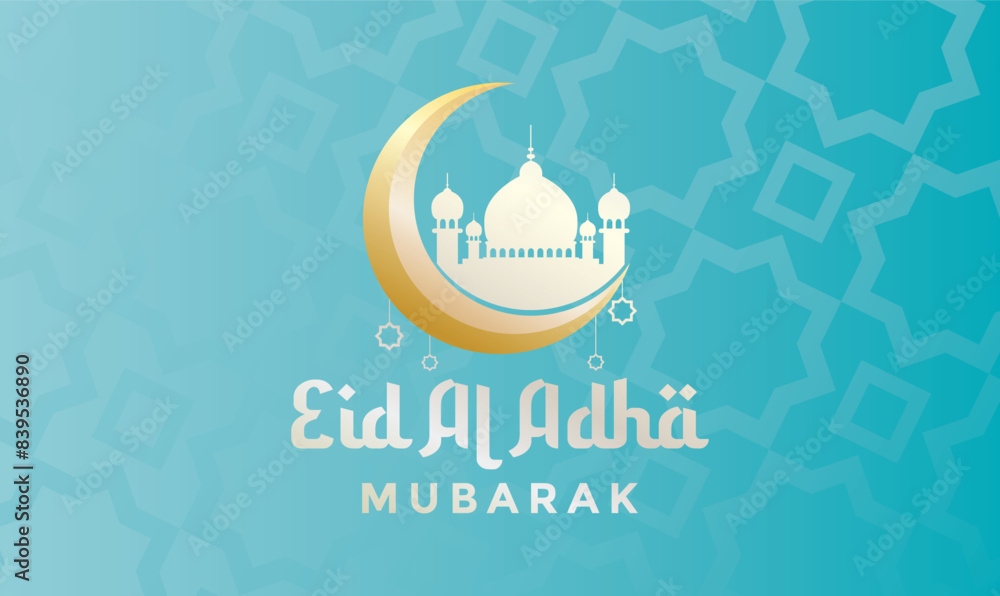Obraz premium Eid al adha background with beautiful moon and mosque Ornaments