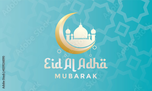 Eid al adha background with beautiful moon and mosque Ornaments