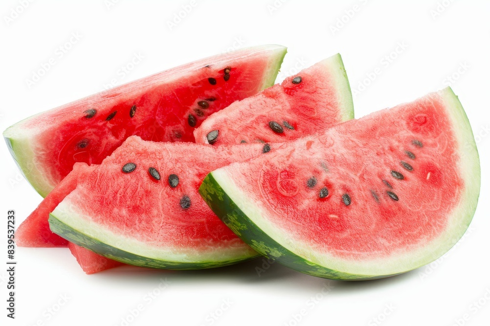 Fresh watermelon fruit on a crisp white background for clean and appealing presentation Fresh watermelon fruit on a crisp white background for clean and appealing presentation