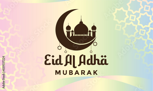 Eid al adha background with beautiful moon and mosque Ornaments