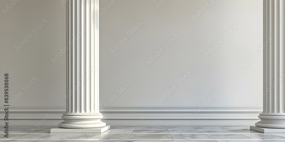 Minimalist Doric Column Design Against a White Background. Concept Architectural Design, minimalism, Doric Column, White Background Minimalist Doric Column Design Against a White Background. Concept Architectural Design, minimalism, Doric Column, White Background