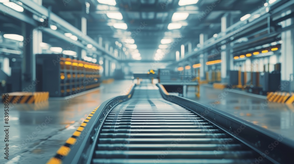 Smart factory with empty conveyor belt, industrial automation, efficient production line, minimalistic design, photorealistic, dynamic, blend mode, high-tech environment Smart factory with empty conveyor belt, industrial automation, efficient production line, minimalistic design, photorealistic, dynamic, blend mode, high-tech environment