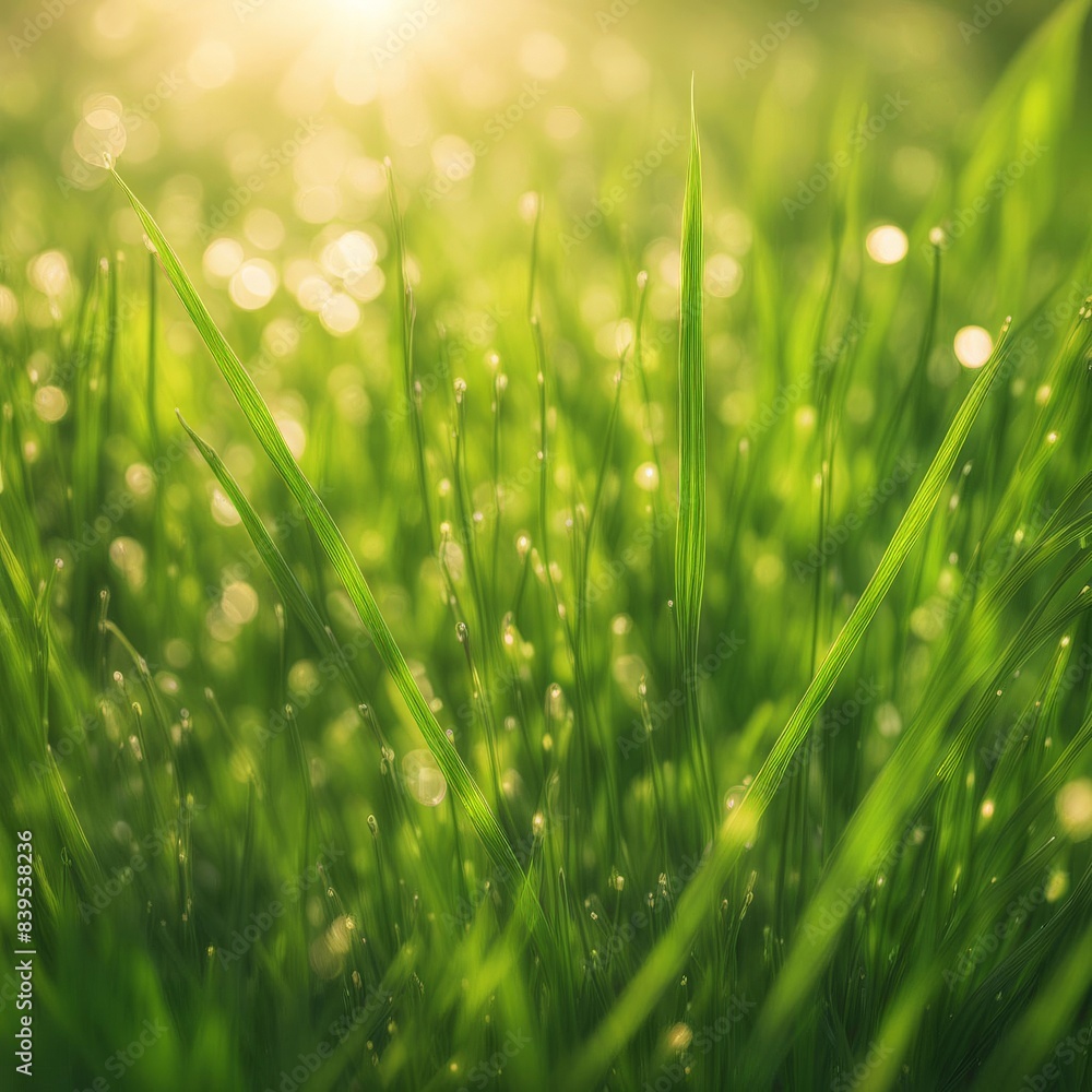 Obraz premium green grass with dew drops
