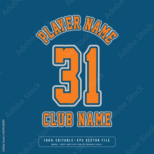 Jersey number, basketball team name, printable text effect, editable vector 31 jersey number