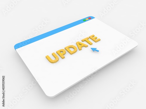 The inscription - update in the Internet browser on a gray background. 3d render illustration.