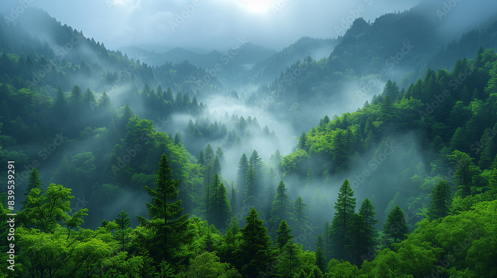 misty morning in the mountains, Ai-generated misty morning in the mountains, Ai-generated