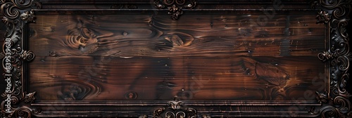 Mediterranean Dark Wood Wall Texture with Ornate Frame Decor