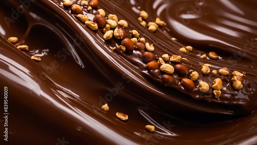 Nuts in chocolate background