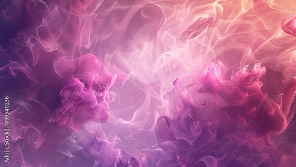 Obraz premium A surreal digital art piece featuring an ethereal background of pink and purple smoke, creating a dreamlike atmosphere with fluid shapes and soft lighting effects.