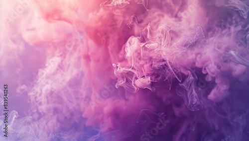 A surreal digital art piece featuring an ethereal background of pink and purple smoke, creating a dreamlike atmosphere with fluid shapes and soft lighting effects.
