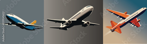 airplane vector bundle  Set of airplane Vintage airplane Model plane Airplane in the sky, over the cloudy sky Vector illustration Landing airplane. Airplane Icon Vector Transportation Logo Template
