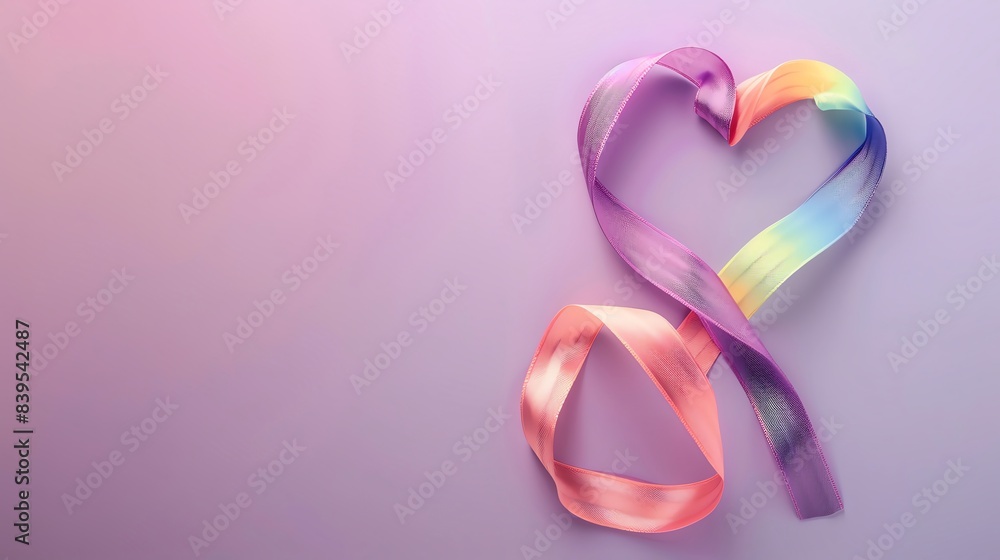 Heartshaped rainbow ribbon, blank space, minimalism, negative space, template, pride month LGBTQIA theme, pastel floral wallpaper Heartshaped rainbow ribbon, blank space, minimalism, negative space, template, pride month LGBTQIA theme, pastel floral wallpaper
